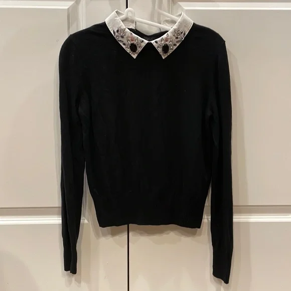 Maje Sweaters Maje Black Sweater With Jeweled Collar Poshmark